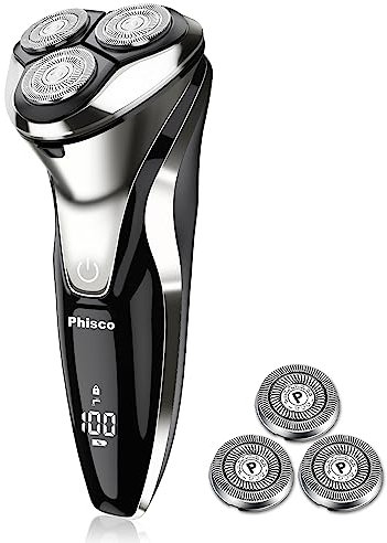 Phisco Rasierer Herren Elektrischer Rasierapparat mit Präzisionstrimmer Bartschneider Nass- & Trockenrasierer Elektrorasierer IPX7 & LED Energieanzeige,3D Gleitender Klingenkopf (Silber Schwarz)