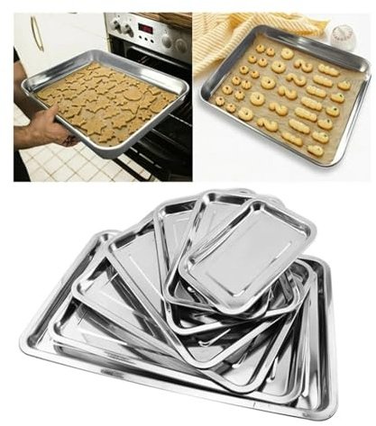 Stainless Steel Baking Trays, Oven Trays, Multi Use Rectangular Baking Sheet Pan for Cooking Serving Easy Clean, Baking Trays for Kitchen (36 X 27 X 4.8CM)
