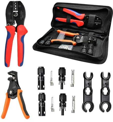 Sayhome - Crimpadora de enchufe solar para cable fotovoltaico de 2,5 ~ 6,0 mm², 2 pares de conectores solares + 1 crimpadora + 1 pelacables + 2 llaves