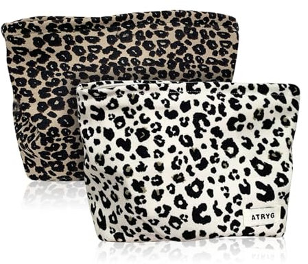 FEMONGY sac leopard femme 2 pièces petite trousse maquillage avec fermeture éclair trousse-de-toilette femme, makeup bag, Capacité pour tous vos produits de beauté et soins capillaires (Beige, Marron)