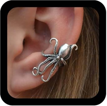 Allereya Gothic Silber Krake Ohrringe Krake Ohrmanschette Ohrringe Tintenfisch Manschette Wrap Ohrring Tentakel Ohr Knorpel Ohrring Kletterer Crawler Halloween Schmuck Für Frauen(1pcs）