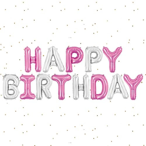 Guirlande de ballons « Happy Birthday » - 40,6 cm - Rose argenté - Ballons en aluminium - Ballons d'anniversaire - Bannière - Décoration de fête d'anniversaire - Ballons en aluminium - Bon