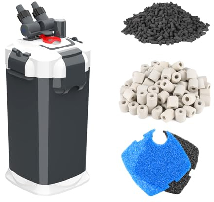 fishkeeper 390GPH Canister Filter, 3-Stage Filtration Aquarium Filter with Quartz Balls and Filter Cotton, Ultra-Quiet External Aquarium Canister Filter for Freshwater and Saltwater up to 100Gal (25W)
