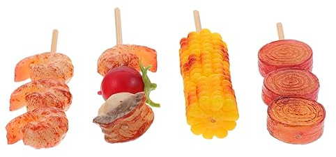 YARNOW 4 Stück Mini Grill Teiliges Realistische Simulierte Lebensmittelmodelle für Kinderküche Grill Dekoration Fotorequisiten Mini Garnelen Mais Zwiebel Jakobsmuschel