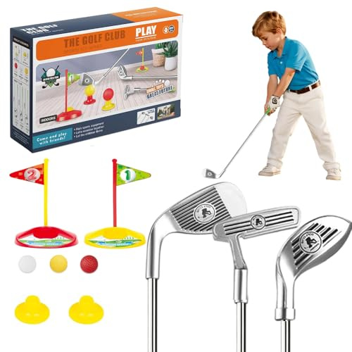Rppiup 12Pcs Minigolf Set Spielzeug für Kinder, Minigolf für Zuhause, Golfkoffer Spiel Set mit Einziehbaren Golfschlägern, Golfspielzeug für Kleinkinder 3-8 Jahre, Indoor Outdoor Spiele Garten