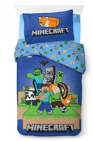 BrandMac Minecraft Gaming Wende-Bettwäsche-Set Ready to Survive Kissenbezug 80x80 Bettbezug 135x200 Kinderbettwäsche 100% Baumwolle