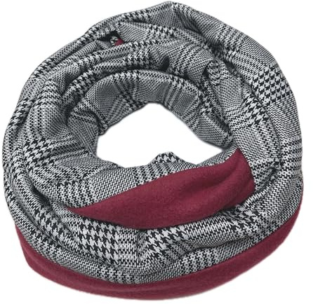 Landhuis handmade – Loop-Schal Glencheck grau schwarz mit bordeaux – handgefertigter Damen-Schal aus Jersey & Fleece – warm & weich – Made in Germany