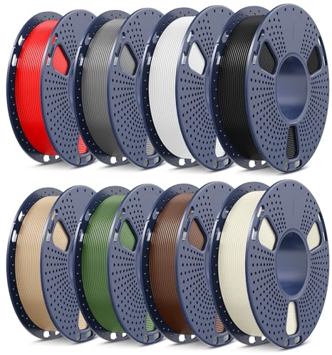 SUNLU 250G*8 PLA+ Filament Bundle, Robustes PLA PLUS 3D Drucker Filament, 250g pro Spule, 8 Rollen, Schwarz+Weiß+Grau+Eiche+Knochenweiß+Kaffeebraun+Olivgrün+Rot
