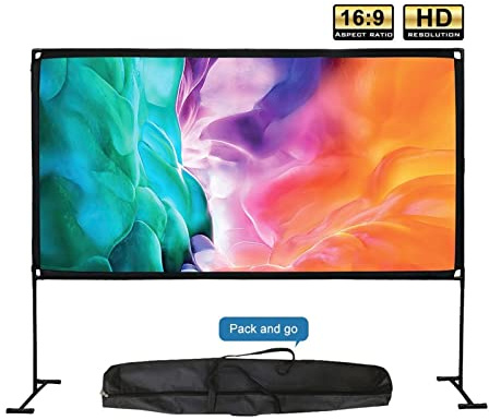 Schermo del proiettore portatile da 120 pollici 3D 4K. Tenda del cinema da campeggio. HD 16: 9 Schermo di proiezione del supporto for pavimenti all'aperto Vedio Giochi, Ufficio(100 inch)