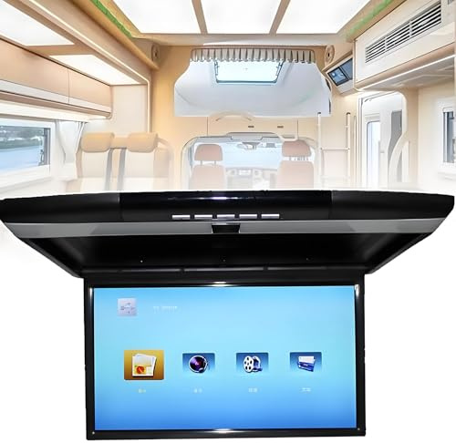 FHRKA 17.3 Inch Car Monitor HD Lcd Screen,Mp5 Video Player Car Roof Mount Display Multimedia Ceiling TV Mirror Link Fm Ir Speaker Black (Black)
