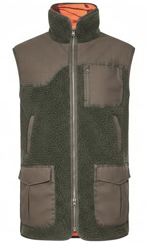 K & S Jagd Wendeweste Herren Faserpelz Fleece Leise Warm Grün Orange Camo Outdoor Signalweste Jagdweste für Ansitz Pirsch Drückjagd