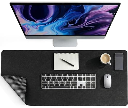 AUYAO Felt Desk Mat Black Gray Desk Pad Protector Office Deskmat Blotter Large Keyboard Pad Mouse Pad Non Slip Desk Pad Protective Computer Pad Table Protector & Laptop Cushion(39.4 * 15.7inch)