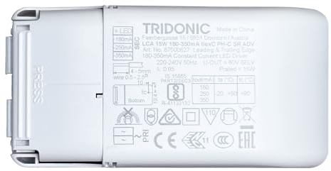 Tridonic LCA 15W 180-350mA flexC PH-C SR ADV LED Driver 87500627, Dimmable Constant Current SELV, 220-240V, 180/250/350mA Selectable, Phase Cut, IP20, 15W Max