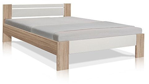moebel-eins VEGAS Komplett-Set Futonbett 140x200 cm inkl. Rollrost und Matratze, Material Dekorspanplatte, Eiche sonomafarbig/weiss