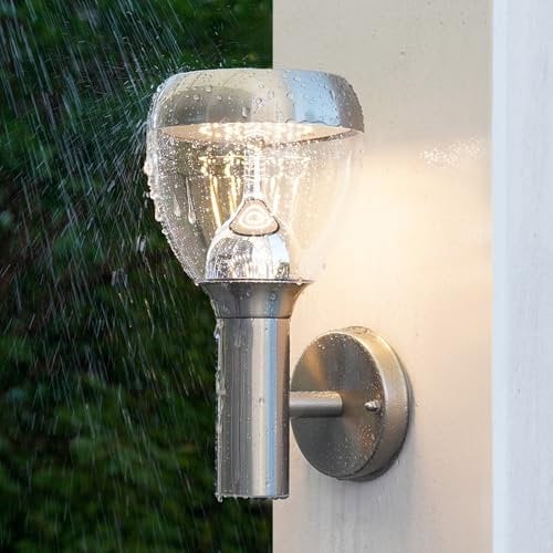 NBHANYUAN Lighting Outdoor Wall Light Fixture,Outside Wall Lights,SUS 304 Stainless Steel Waterproof IP44 Wall Lights for Garage,Porch,Front Door,Silver,1000LM 3000K Warm White