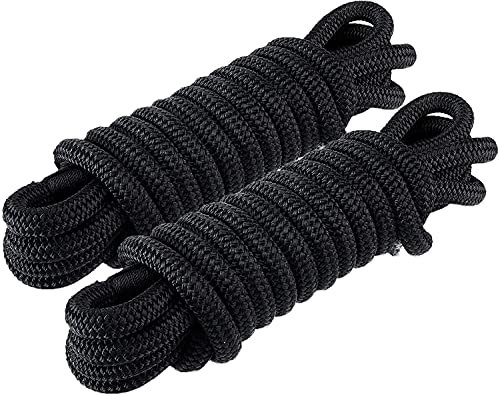 Amarine Made Dock Line, Double Braided Nylon Dock Lines 4840 lbs Breaking Strength (L: 20 ft. D:1/2 inch Eyelet: 12 inch) 2 Pack of Marine Mooring Rope Boat Dock Lines Working Load Limit:968 lbs