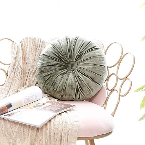 Luofanfei Dekokissen Rund 40 cm Samt Dekorative Kissen Zierkissen Sofakissen Einfarbig Kissen in 21Farben Couchkissen Samtkissen mit Füllung Set Füllkissen (Elegantes Grün-40 x 40 cm)