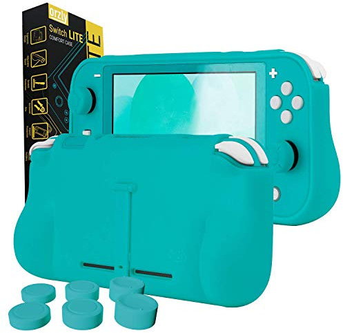 Orzly Grip Case für Switch Lite - Schutzhülle für den Einsatz auf der Nintendo Switch Lite im Handheld Gamepad-Modus mit Komfort gepolsterten Handgriffen, mit Kickstand & Thumbgrips - Türkis Blau