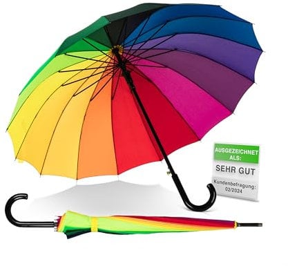 ADRIANO PORCARO® 𝗨𝗡𝗜𝗦𝗘𝗫 Automatik Stock-Regenschirm Regenbogen 120cm Ø windfest-16 fache Verstrebung-groß sturmfest & stabil windresistent (Rainbow)
