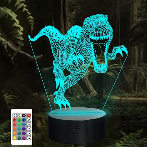 CooPark 3D Nachtlicht dinosaurier led, optische Illusion Dinosaurier Nachtlampe 16 Farben ändern sich mit Fernbedienung, LED visuelles Nachtlicht für Junge Kinder Geburtstagsgeschenke