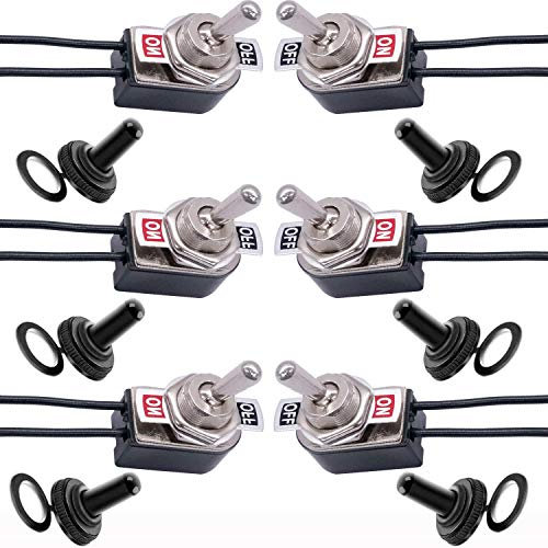 VISSQH 6Pcs Interruptor de Palanca 12v,interruptor basculante 12v con Precableado,ON-OFF 2 Posiciones 2 Pines SPST Interruptor de Balancín de Metal con Tapa Impermeable