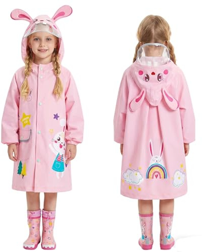 JinBei Impermeabile Bambina Poncho Pioggia con Cappuccio, 2-3 Anni, Rosa