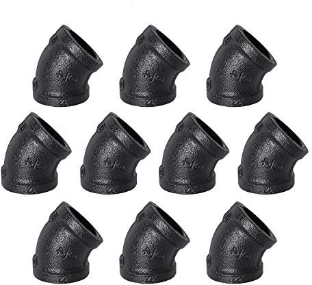 1.9 cm (3/4 Zoll) schwarz lackierter 45-Grad-Winkel, Heim-TZH Innengewinde 45-Grad-Eisenverbinder, DIY-Projekte/Möbel/Regaldekoration (25.4 cm, schwarz lackiert)