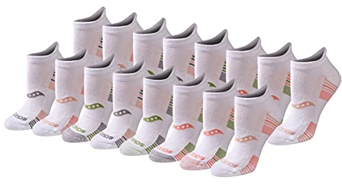 Saucony Women's RunDry Performance 8, 16 Pairs Heel Tab Athletic Socks, S-L, Basic White (8 Pairs), Medium