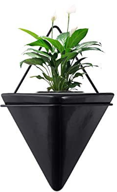 GUOXIANG Wand Blumentopf Schwarz Wandvase Keramik Diamant Wandvase Blumenvase Geometrische Vase mit Rahmen Wand-hängend für Sukkulenten Zimmerpflanzen -klein