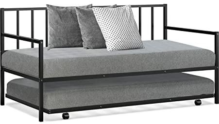 COSTWAY Twin Size Daybed, Metal Frame Daybed and Roll Out Trundle