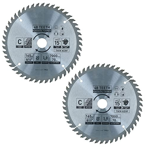 Circular Saw Blade 165mm x 16 / 20mm 48 Teeth TCT Cutting Disc Wood 2pc