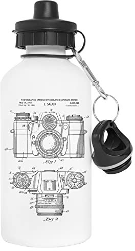 GUNMANTOR Camera Vintage Patent Blueprint 1962 Bottiglia d'acqua Bianca Alluminio Riutilizzabile Water Bottle White Aluminium Reusable