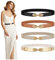 WERFORU 4 Stück Damen Dünne Elastische Gürtel Mode Blattlegierung Schnalle Dehnbar Dünner Taillengürtel für Kleider Schwarz/Braun/Beige/Gold