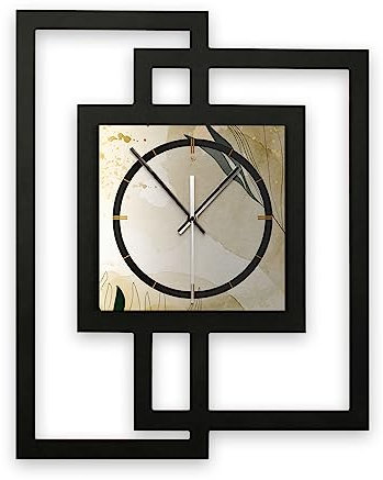 Kreative Feder Designer-Wanduhr in modernem Metallic-Look ohne Tickgeräusche (Elegant Leaves, leises Funkuhrwerk)