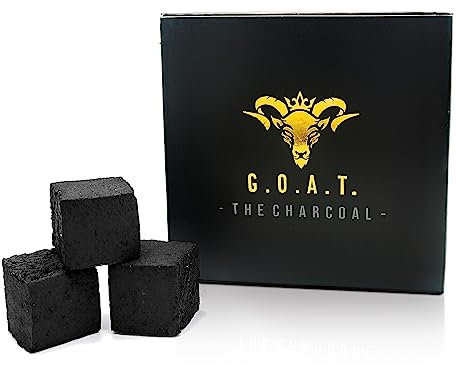 G.O.A.T Kokosnuss Kohle 1 kg 100% Kokusnussschale geruchlos geschmacklos, dampfarm & umweltfreundlich - perfekt für Lange Grill-Sessions im freien und unterwegs - Premium Ware