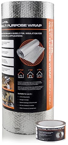SuperFOIL Foil Insulation Roll and Aluminium Foil Tape Bundle - 3-in-1 Sustainable Thermal Insulation Reflective Radiant Barrier & Vapour Barrier (Silver, 0.6m x 15m)