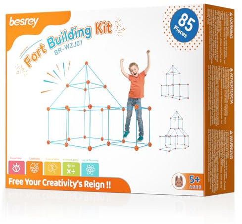 besrey DIY Höhle Kinder Konstruktionsspielzeug 85 PCS, Kreatives Bauset Bauspielzeug für 5+ Jahre Spielzelt mit Tunnel Höhle Bauen Indoor Outdoor Spielzeug für Junge Mädchen Weihnachts Geschenk