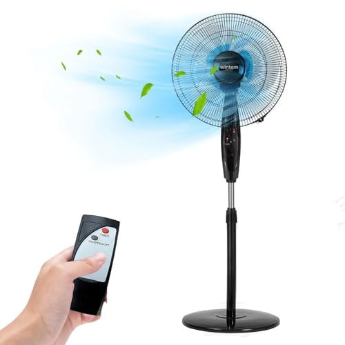Ventilatore A Piantana Potente Da 50W Per Pavimento Pale Da 40 Cm Silenzioso Con Timer 7 Ore 3 Velocità Oscillante Altezza e Inclinazione Regolabili E Telecomando per Controllo A Distanza Colore Nero