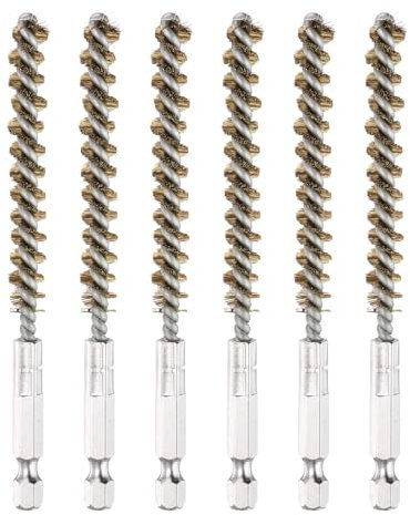 PATIKIL 8mm Dia Bore Brush, 6Pcs Brass Twisted Wire Cleaning Brush Pipe Cleaner with 1/4 Inch Hex Shank for Tubes, Ports, Bearings, Drill Driver, Brass Tone