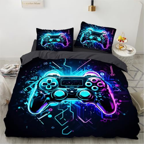 Gamer Housse de Couette 90x190 Enfant GarçOn Fille Adolescent Gaming Parure de Lit Impression 3D du ContrôLeur de Manette de Jeu Sets de Housse de Couette 1 Personne en Microfibre