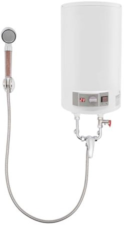 Calentador de agua eléctrico de 35 L, 220 V, 2000 W, 25 ℃ a 75 ℃, con resistencia calentar agua, calentador de pared con alcachofa de mano, grifo de ducha y pantalla digital LED