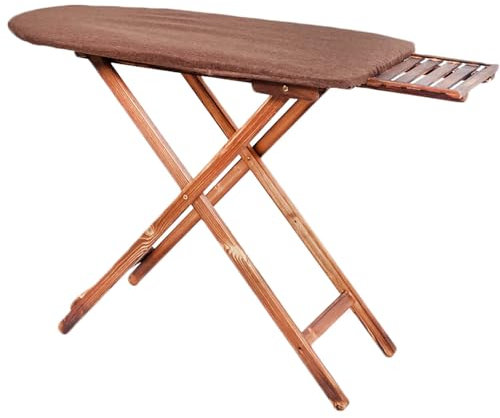 Tabla Plegable, Tabla de Planchar de Madera Maciza, Uso doméstico, Rejilla para Planchar, tamaño estándar Plegable, Altura Ajustable, con Almohadilla de Espuma y Funda de algodón, A