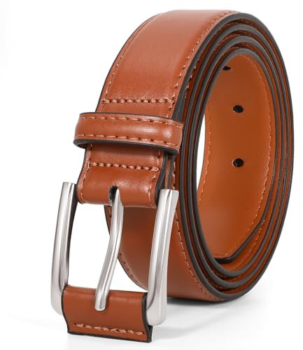 JasGood Ledergürtel Herren Gürtel Herren aus Kunstleder für Männer Anzug Business Jeansgürtel 33mm Breit Herrengürtel mit Dornschließe,Kaffee,110cm