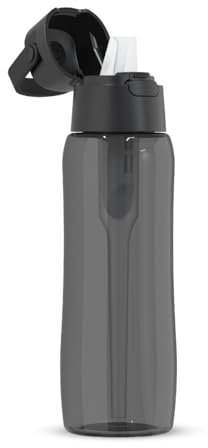 DAFI Trinkflasche mit Filter Solid 0,7 L Schwarz - Wasserflasche mit Wasserfilter, BPA-Frei, Sportflasche mit gefiltertes Wasser für Reisen, Filterflasche Outdoor + Aktivkohle Filter Strohhalm