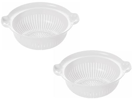 Deep Colander Food Strainer 30 cm Large with Side Handles Basket for Vegetable Wash Sink Colander (White-X2)