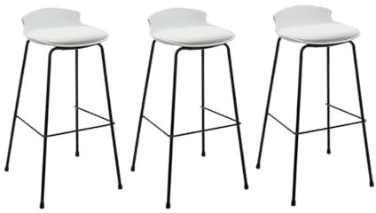 Set mit 3 weißen Barhockern aus PU-Leder mit niedriger Rückenlehne, Metallhohe Hocker für Barstuhl, Thekenhocker für Kücheninsel, Sitzhöhe 80 cm