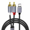 TECHZOCO Cable USB C a 2x RCA DAC Chip, Cable audio RCA a USB C, Compatible con iPad Pro, Huawei Samsung, Xiaomi OnePlus, PC PS5 PS4 Amplificador HDTV Home Cinema y más, Nylon, 3 Metros