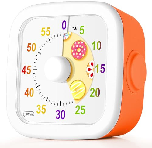 HOTUT Visueller Timer,60 Minuten Countdown Timer mit Donut Muster,Leises Zeit Management Werkzeug für Kinder Erwachsene, Analoger Kurzzeitmesse für Klassenzimmer Büro Küche(Orangen Donut)
