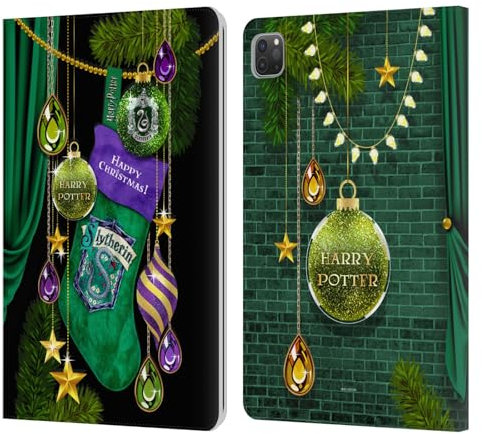 Head Case Designs Licenza Ufficiale Harry Potter Slytherin Ornamenti Natalizie Custodia Portafoglio in Pelle Compatibile con Apple iPad PRO 11 2020/2021 / 2022