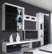 Furniture24 Wohnwand Samba - B Anbauwand Lowboard Hängevitrine Schrank Hängeregal Mediawand (Weiß/Schwarz Hochglanz)